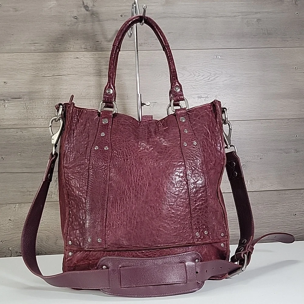 Large WILL Leather Goods Burgundy Heavy Leather Tote Bag